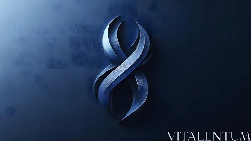 Metallic blue abstract ribbon forming number eight on dark background.