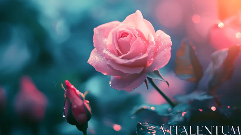 Crystalline Rose Blooms in Dreamlit Garden of Dew.