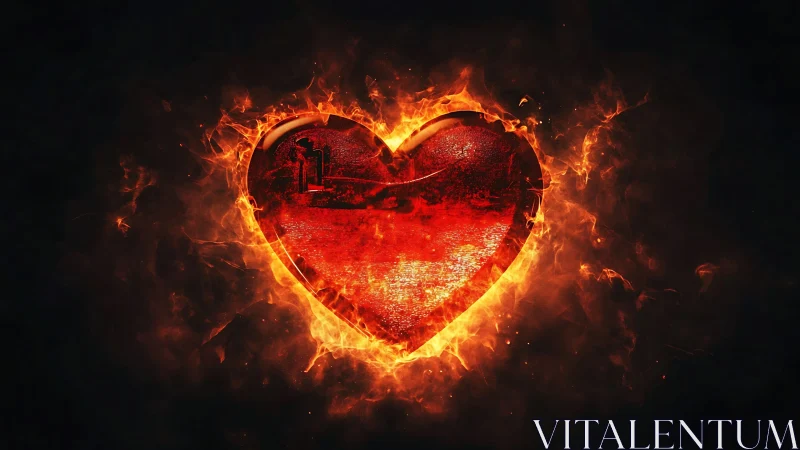 Flaming Heart Shape with Intense Orange Fire Against Black Background