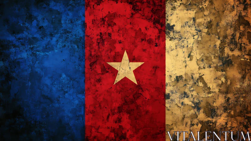 Weathered tricolor flag artwork radiates bold rustic pride