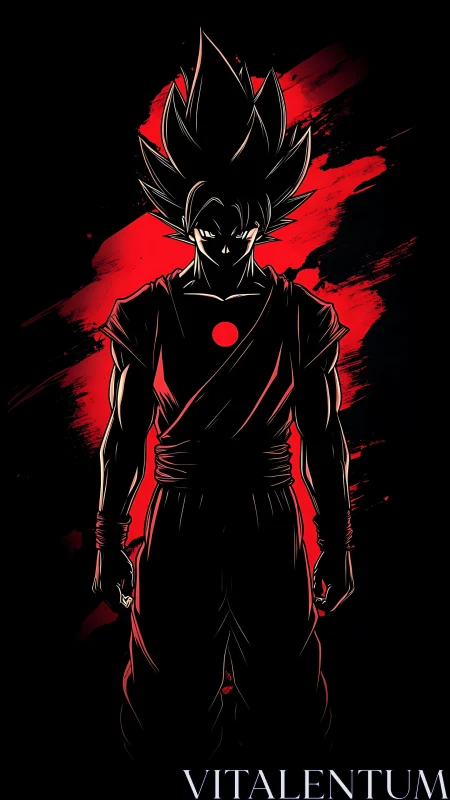 Silhouetted anime warrior rendered in high-contrast red backlight