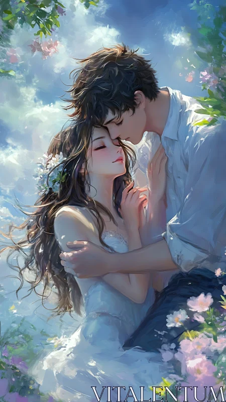 Romantic Couple in Garden Embrace