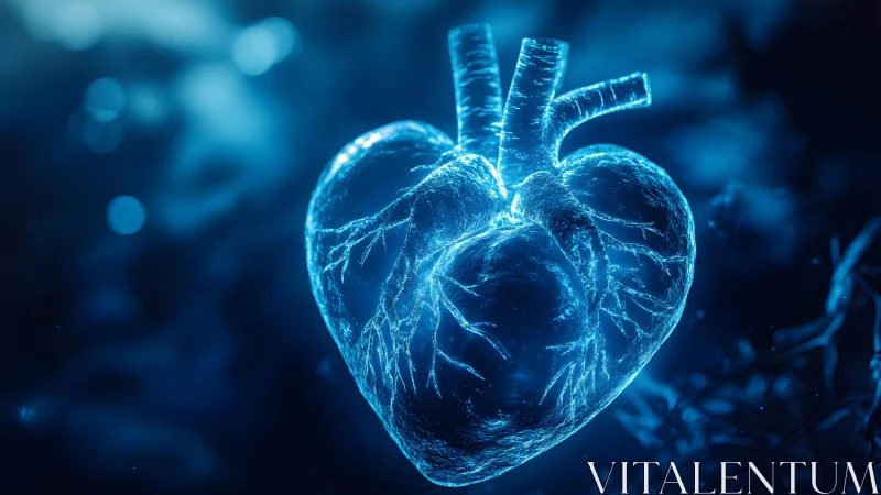 Glowing Anatomical Heart in Futuristic Digital Blue Illustration.