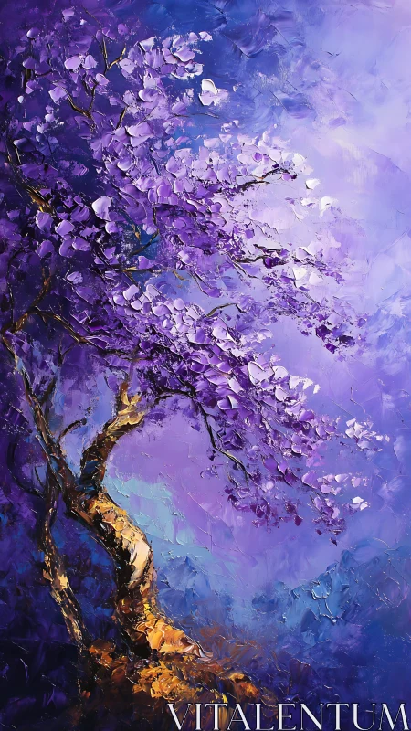 Twilight blossoms on a dreaming purple hillside tree.