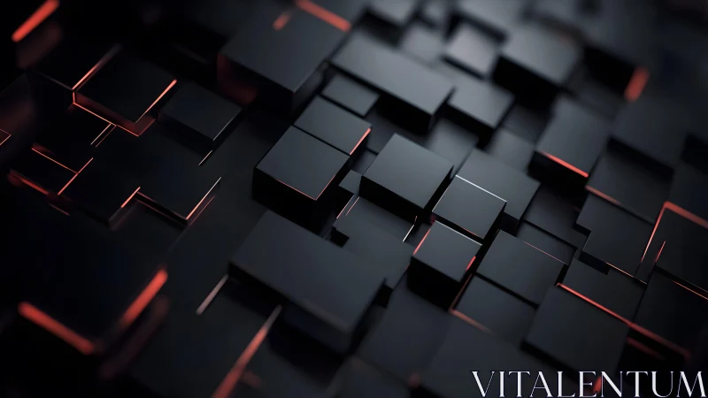 Futuristic 3D black cubes with red highlights in abstract digital art.