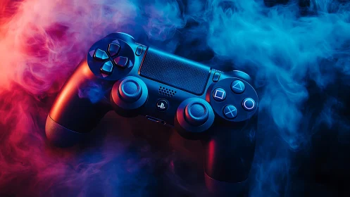 PlayStation 4 Controller with Neon Lighting Effects.