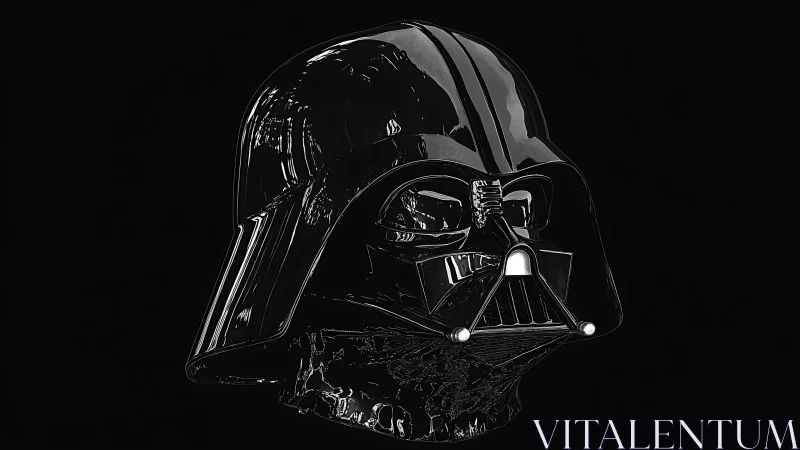 Glossy black sci-fi respirator helmet in dramatic low-key lighting
