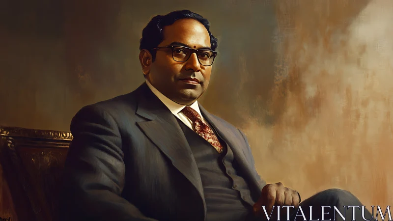 Formal portrait of seated man in tailored dark three piece suit