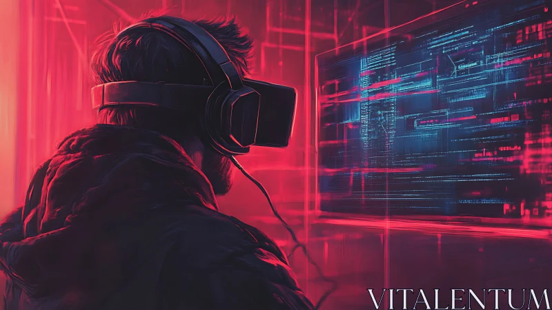 Neon code diver locked in a virtual midnight sprint.
