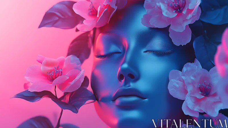 Dreaming in neon bloom with tranquil blue floral muse.