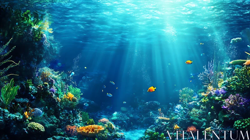 Sunlit coral kingdom where tropical fish paint liquid skies.