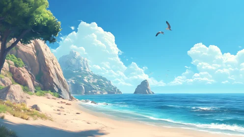 Coastal Landscape with Dramatic Cliffs and Turquoise Waters.