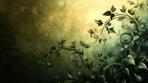 Golden light curls gently around lush curling green vines