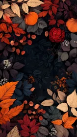 Cozy autumn leaves framing a dreamy midnight garden scene.