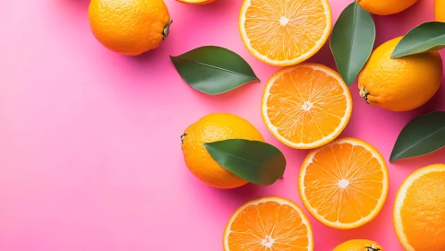 Sunny orange slices glow brightly against soft pink