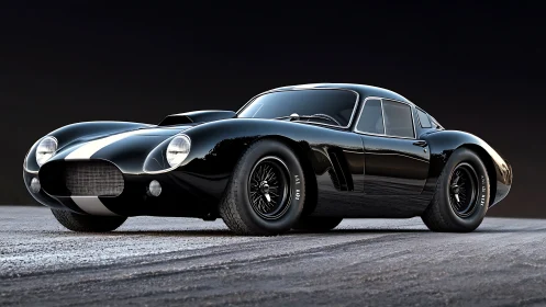Midnight black vintage race car rendered in glossy detail.