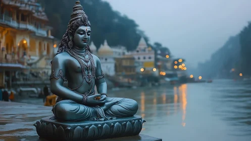 Serene riverbank statue offers quiet moments of reflection