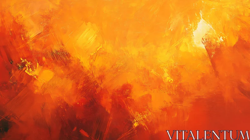 Vivid orange abstract painting with warm textured brushstrokes.
