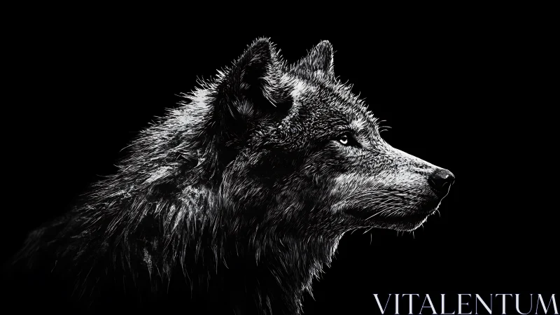 Wolf head rendered in high contrast monochrome side profile