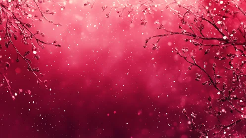 Crimson snowfall kissing delicate winter branches softly.