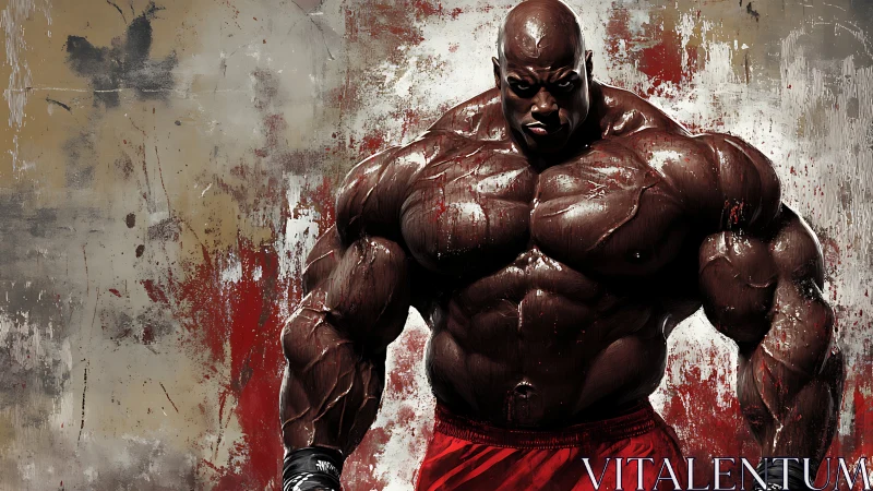 Massive bodybuilder dominates gritty abstract backdrop.