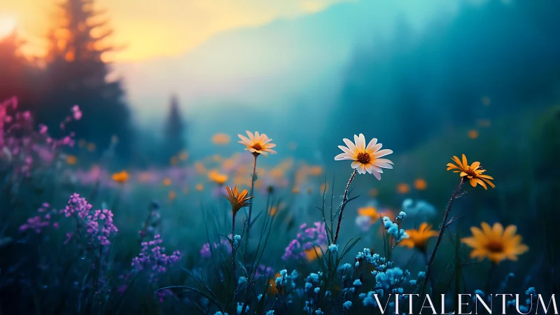 Wildflower Dreams: Golden Blooms Dance Through Morning Mist