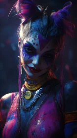 Neon painted rebel with playful carnival edge and glow.