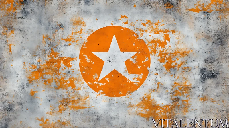 Weathered orange star emblem on smoky concrete canvas.