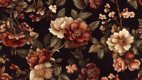 Vintage Floral Pattern with Red and Cream Peonies