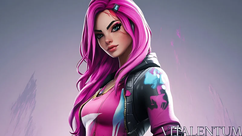 Bold pink haired heroine stands ready with confident charm