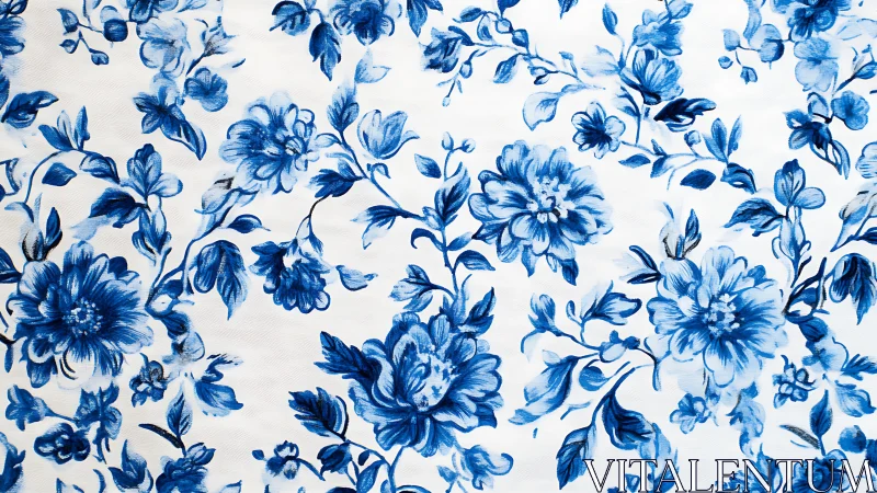 Porcelain-blue blossoms drift like ink across quiet linen