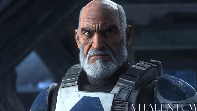 Aged armored soldier rendered with high fidelity PBR shading