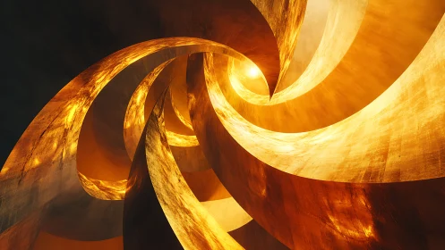 Helical metallic ribbons converge around a radiant volumetric light core