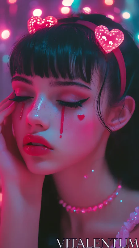 Neon heartbreak paints quiet tears beneath candy lights