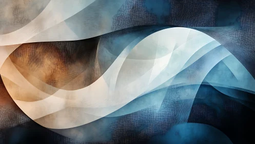 Layered translucent waves over blue and copper field.