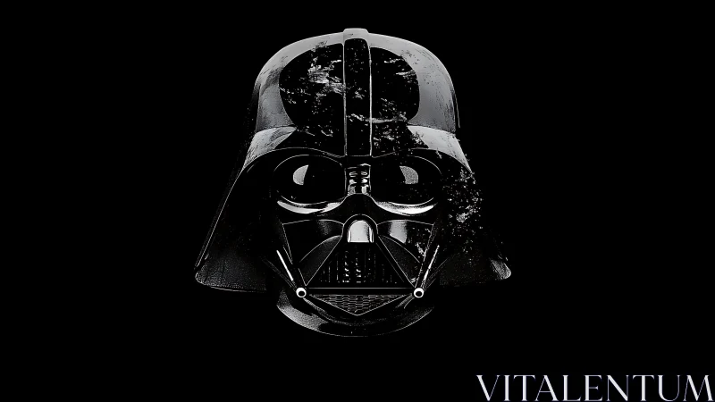 Dark masked helmet portrait in stark monochrome lighting.