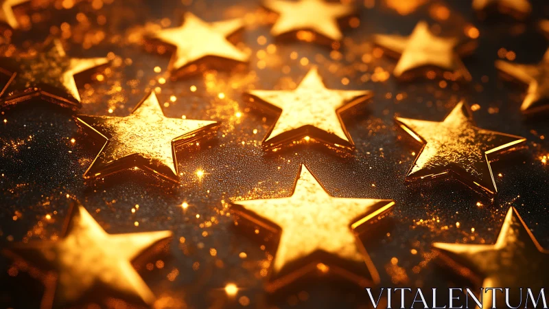 Glowing golden stars rest on textured dark surface