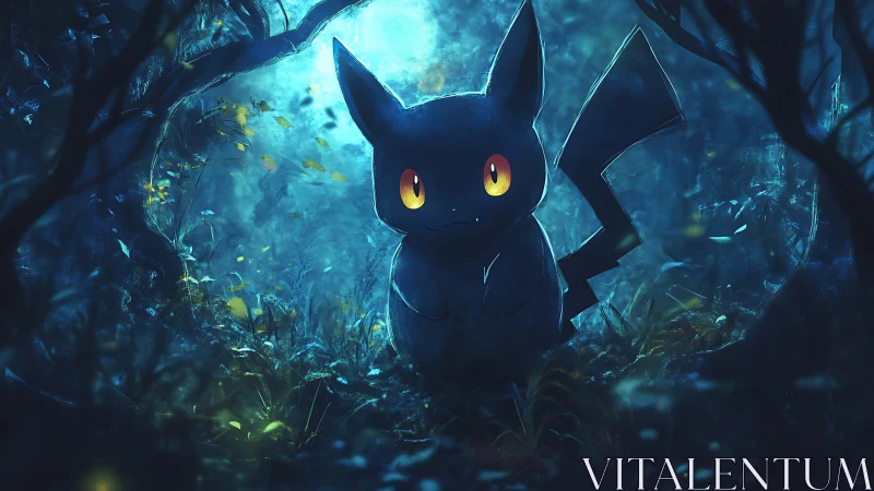 Electric creature glows within moonlit bioluminescent forest