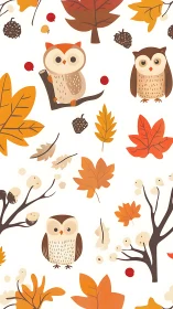 Illustrated owls and autumn foliage form a repeating layout