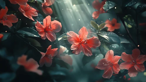 Radiant Red Blooms Dance in Ethereal Light