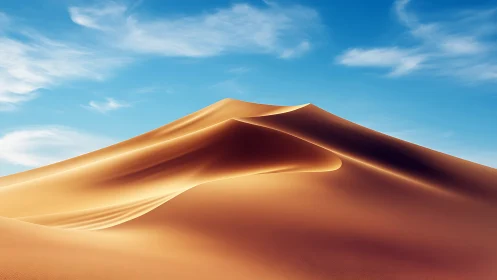 Sunlit desert dune curves under clear cobalt sky.