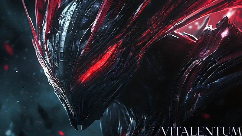 Neon abyss warlord with ember eyes and razored chrome armor.