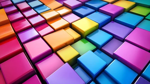 Colorful 3D glossy cubes form vibrant geometric surface