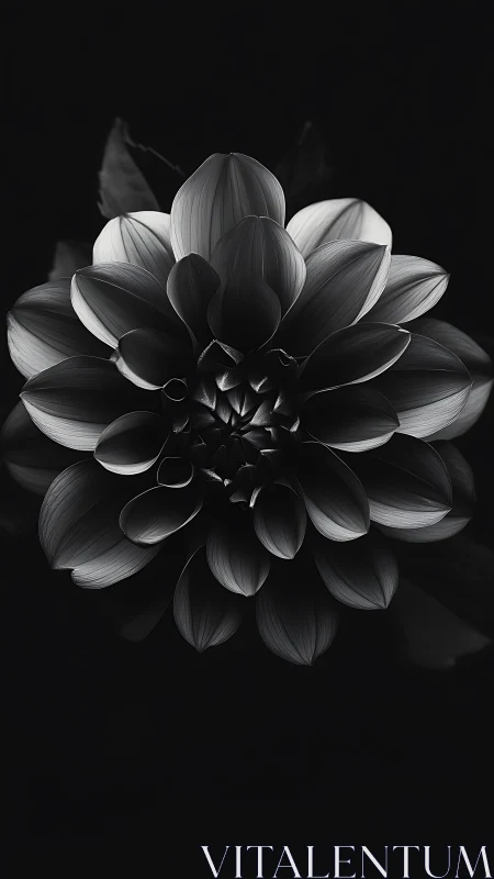 Dahlia Bloom Monochromatic Study Against Dark Background