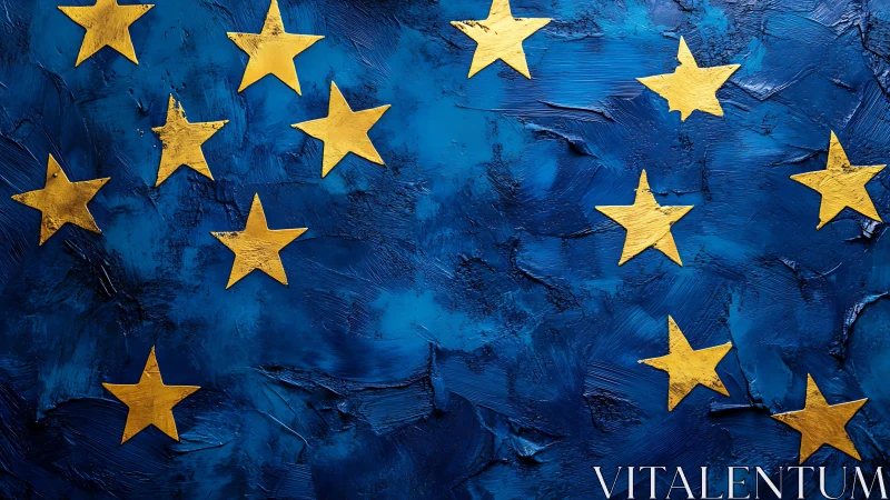 Gold stars drift across textured midnight European blue.