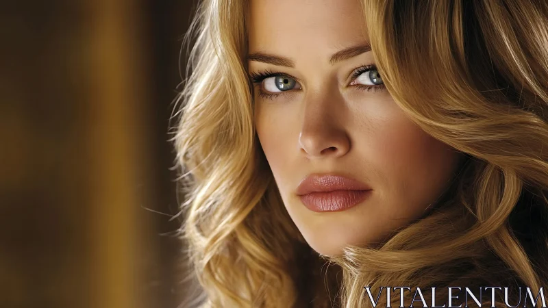 Photorealistic close-up portrait of blonde woman, soft bokeh