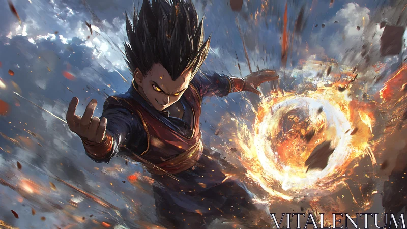 Fierce skyborn warrior forging a roaring comet strike.