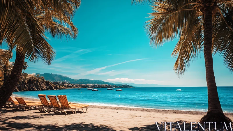Tropical Beach Retreat with Turquoise Waters and Palm Trees.