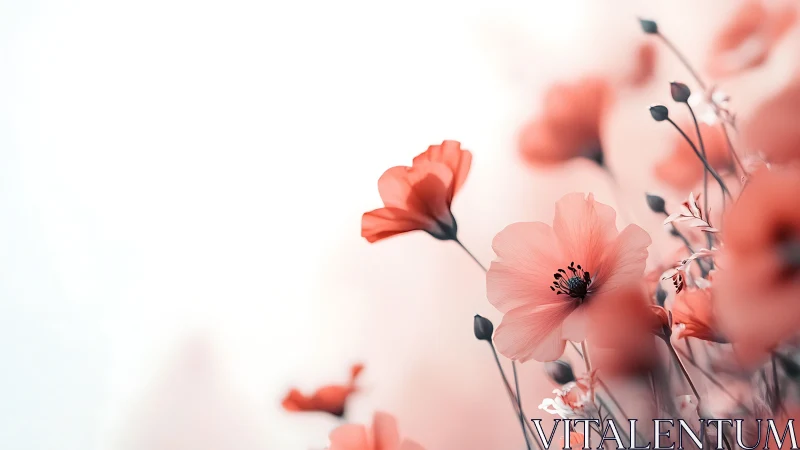 Shallow Depth of Field Floral Study with Coral Anemone-Form Petals