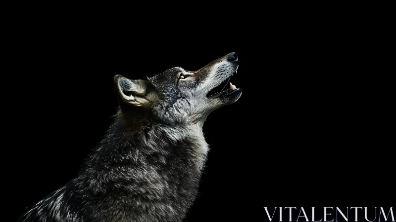 Lateral wolf portrait under high contrast optical isolation.